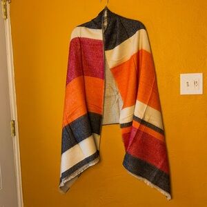Amazon Essentials Elegant Lg Red, Ivory, Navy Blue, & Orange Shawl Wrap OS NWOT